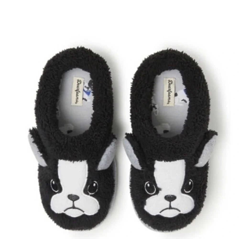 Dearfoams Kids Toddler Little Kid Black Dog Animal Slippers NEW‎ 13/1 US